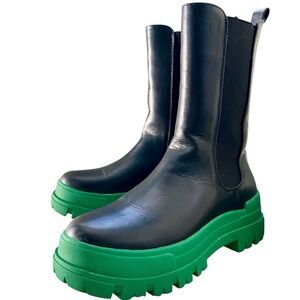 Bottega Style Green Tire Lug Sole Chunky Faux Leather Boots Women’s Size 9 SHEIN
